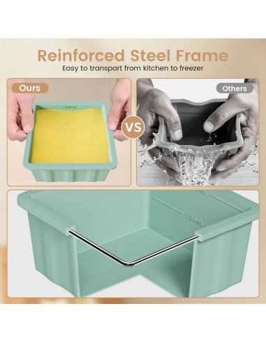 Bandeja de Congelador de Silicona GGOW 2 Tazas con Tapa - 4 Piezas