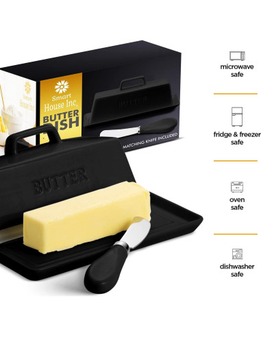 Juego de Plato de Mantequilla Cerámica Smart House Negro