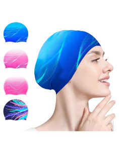 Gorro de natación AuSletie de silicona para mujer - Degradado Azul