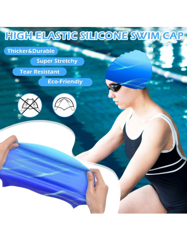 Gorro de natación AuSletie de silicona para mujer - Degradado Azul