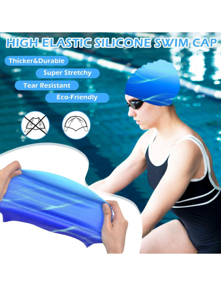 Gorro de natación AuSletie de silicona para mujer - Degradado Azul