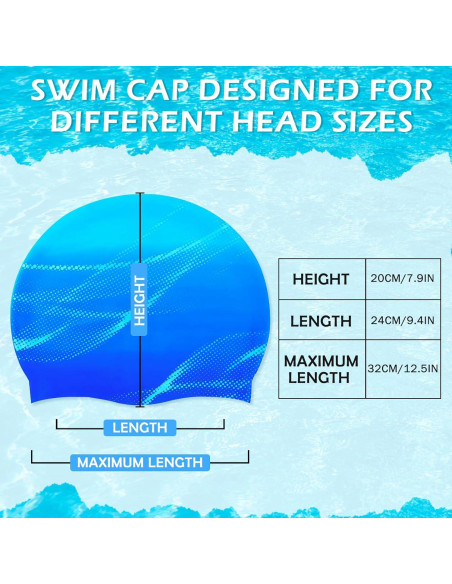 Gorro de natación AuSletie de silicona para mujer - Degradado Azul