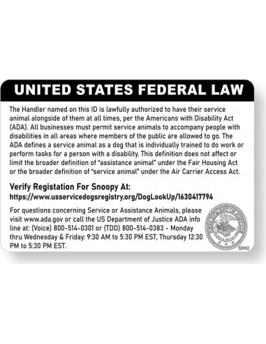 Tarjeta de Identificación de Perro de Servicio Just 4 Paws - Personalizada