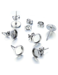 20 Postes de Pendientes Hipoalergénicos Adabele 10mm Acero Inoxidable