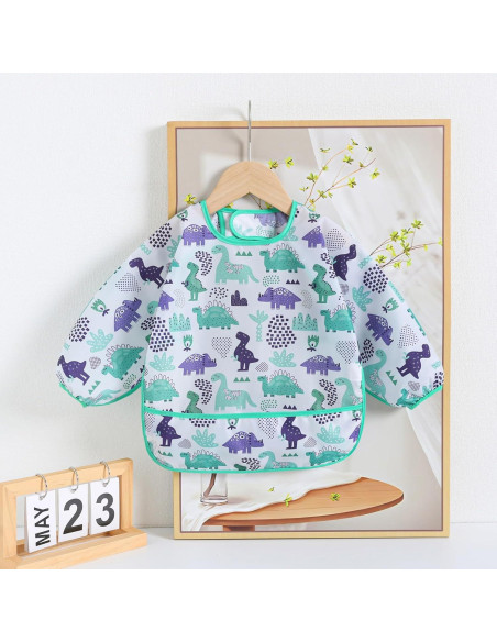 Baberos impermeables con mangas YeeLauf, paquete de 5 para bebés