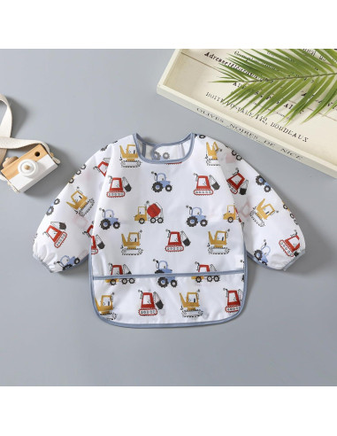 Baberos impermeables con mangas YeeLauf, paquete de 5 para bebés