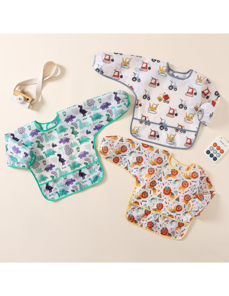 Baberos impermeables con mangas YeeLauf, paquete de 5 para bebés