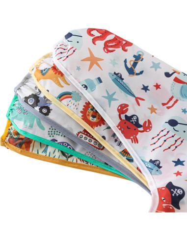 Baberos impermeables con mangas YeeLauf, paquete de 5 para bebés