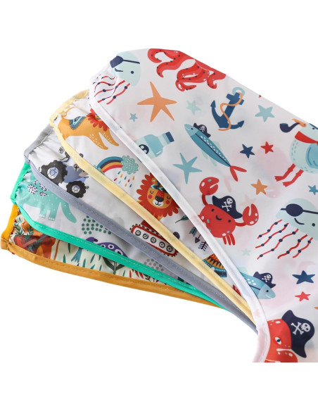 Baberos impermeables con mangas YeeLauf, paquete de 5 para bebés