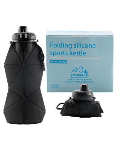 Botella de Agua Plegable Paspring 580ml Silicona Antifugas Negra