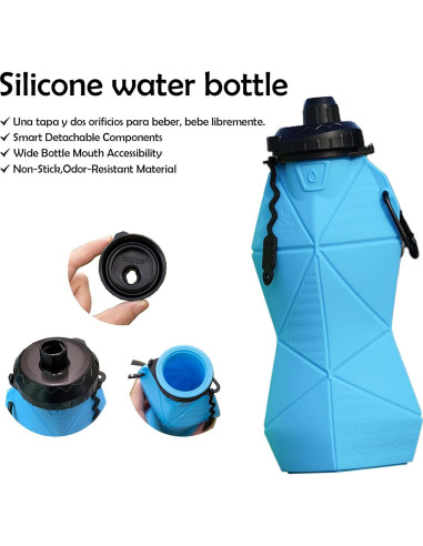 Botella de Agua Plegable Paspring 580ml Silicona Antifugas Negra