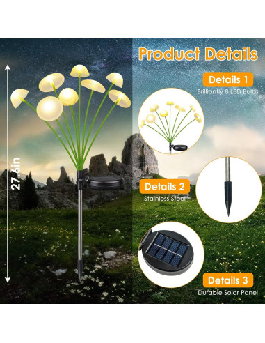 2PK Luces Solares en Forma de Hongo Yuhuayang IP65 8 LED