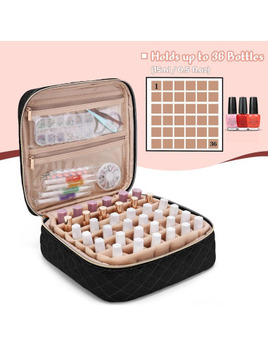 Bolsa de Transporte para Esmalte de Uñas Yarwo Negra 36 Botellas