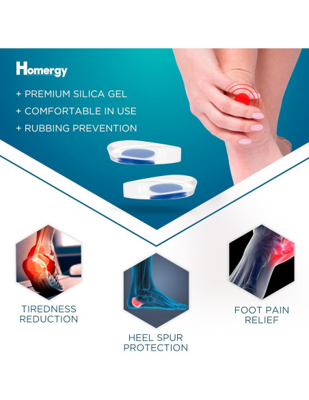 Copas de talón de gel Homergy para tendinitis y fascitis plantar - 6 pares