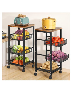 Cesta de Frutas SNTD 4 Niveles con Soporte de Madera 68 kg