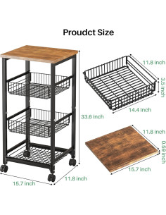 Cesta de Frutas SNTD 4 Niveles con Soporte de Madera 68 kg 2
