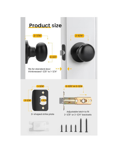 Perillas de Puerta de Paso Goldenwarm Negras Mate 1 Paquete