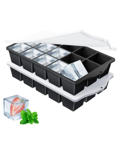 Bandejas de Hielo de Silicona FANYITY 2-Pack con Tapas