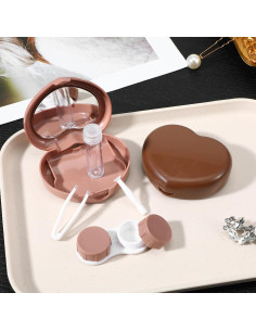 Estuche para Lentes de Contacto XLIUAX 2 Pcs Corazón Marrón 2