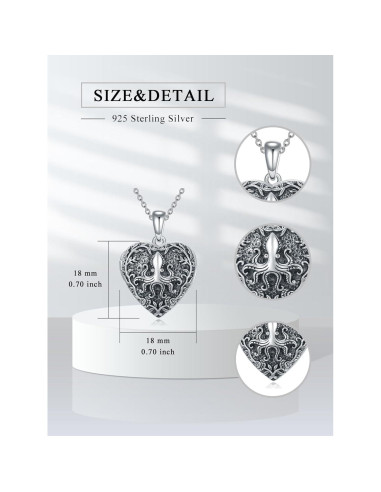 Collar Locket Corazón Plata Esterlina 925 para Mujeres 45.72 cm