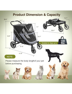 Carrito Plegable para Perros Halitaa Gris 59 kg 2 Mascotas 2