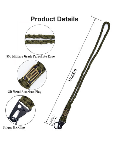 Llavero de Paracord Trenzado Tragdro con Bandera EE. UU. 50 cm