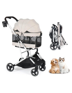Carrito de Mascotas BEBEROAD PETS Plegable 4 Ruedas Beige