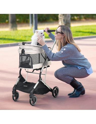 Carrito de Mascotas BEBEROAD PETS Plegable 4 Ruedas Beige