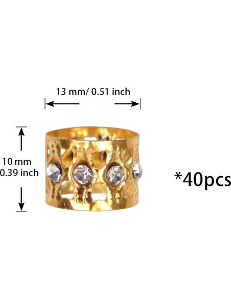 40 Anillos de Dreadlocks Dorados BIYOUTE con Rhinestones