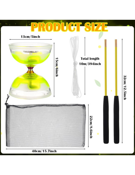 Juego de Diabolo Chino LED Chitidr 12.8 cm Amarillo