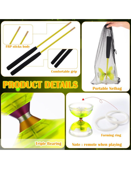 Juego de Diabolo Chino LED Chitidr 12.8 cm Amarillo