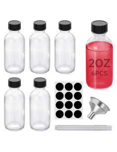 6 Botellas de Vidrio 60ml REUJIHXY con Tapas y Embudos