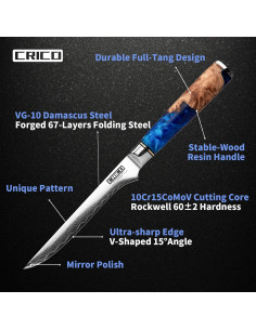 Cuchillo de Deshuesar CRICO Damasco 13.5 cm Acero VG10 Forjado 2