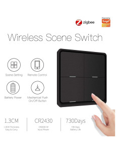 Interruptor Inteligente Inalámbrico ZigBee MoesGo Negro 4 Gang 2