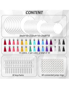 Juego de 150 Llaveros Acrílicos en Blanco Myzzxt - Tamaños Mixtos 2