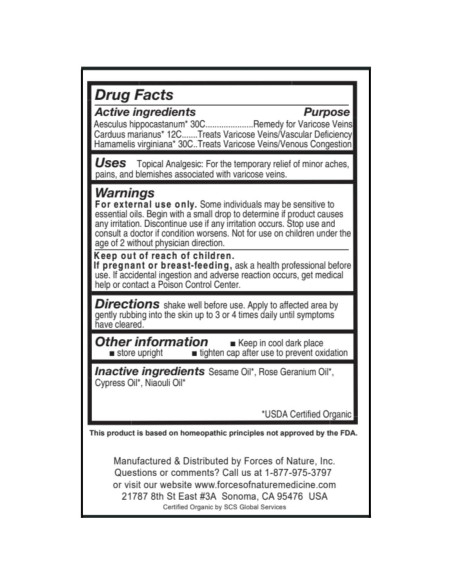 Tratamiento Homeopático para Venas Varicosas Forces of Nature 10.95 ml