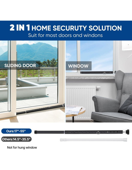 Barra de Seguridad Ajustable para Puertas y Ventanas Supforce 43-140 cm
