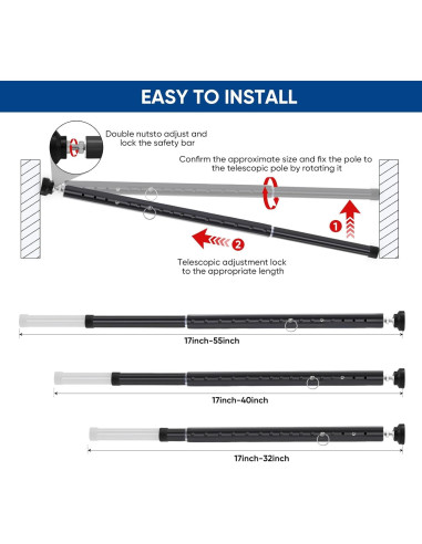 Barra de Seguridad Ajustable para Puertas y Ventanas Supforce 43-140 cm