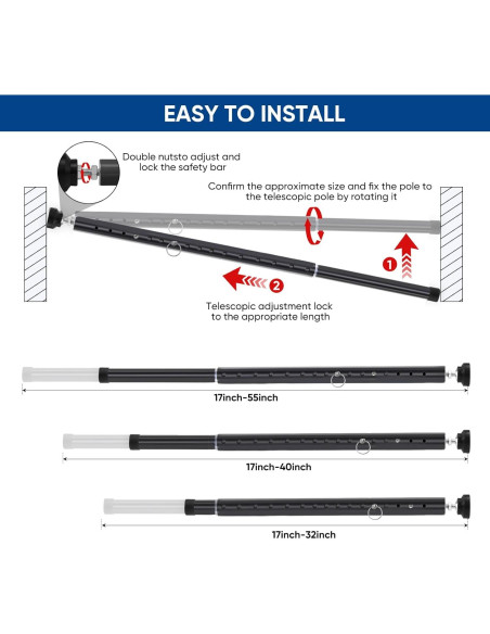 Barra de Seguridad Ajustable para Puertas y Ventanas Supforce 43-140 cm