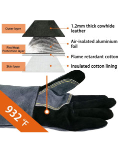 Guantes de Soldadura WZQH de Cuero Resistente al Calor 35.6cm 2