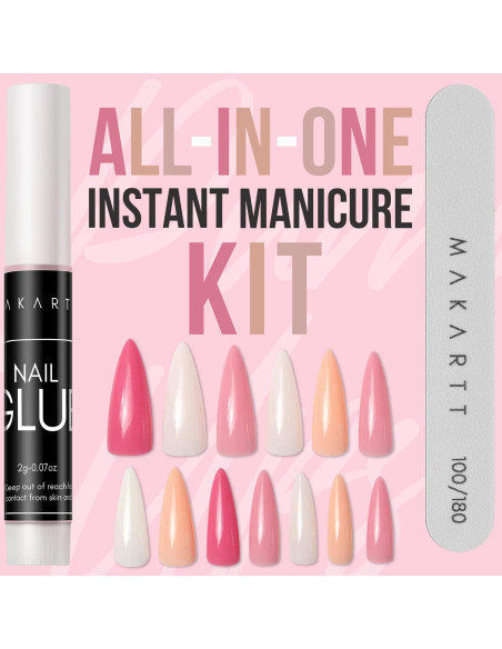 Kit de Uñas Acrílicas Makartt Stiletto Largo 240PCS Gel