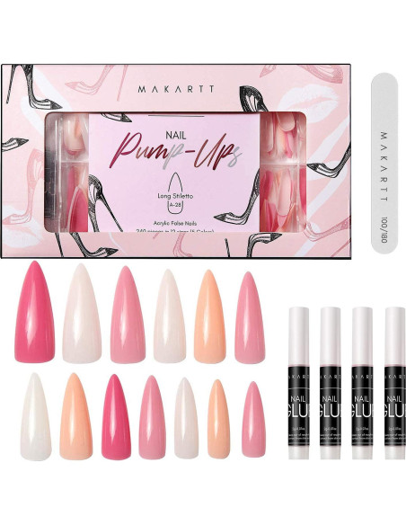 Kit de Uñas Acrílicas Makartt Stiletto Largo 240PCS Gel