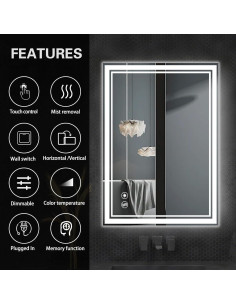 Espejo de Baño LED GETOVIN 61x81 cm Regulable con Sensor Táctil 2