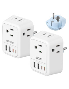 Adaptador de Viaje LENCENT 2 Pack Tipo E/F 4 Salidas USB