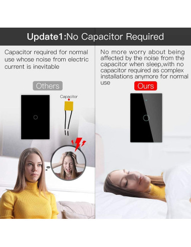 Interruptor de Luz Táctil Inteligente MOES ZigBee 1 Gang Negro