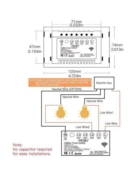 Interruptor de Luz Táctil Inteligente MOES ZigBee 1 Gang Negro