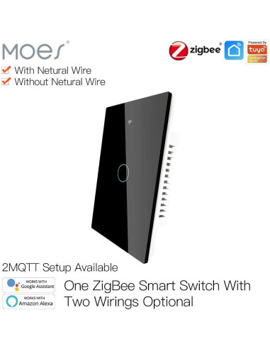 Interruptor de Luz Táctil Inteligente MOES ZigBee 1 Gang Negro