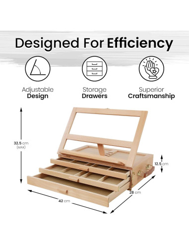 Caballete de Mesa de Madera Artistik con 3 Cajones para Arte