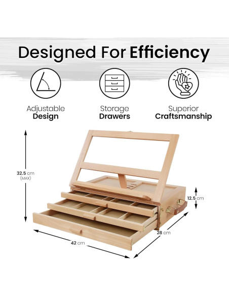 Caballete de Mesa de Madera Artistik con 3 Cajones para Arte