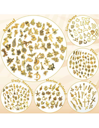 400 Encantos de Joyería DIY Dorado Antiguo - Aleación Zinc